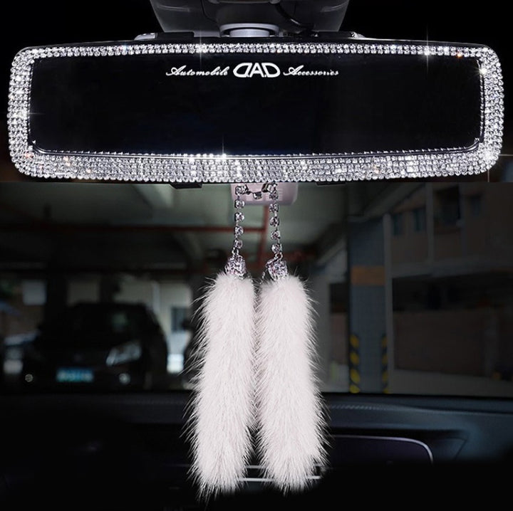Car Interior Rearview Mirror Decor Charm Crystal Bling Diamond Ornament Rear View Mirror Cover Women Auto Accessories - ZEYTONCART