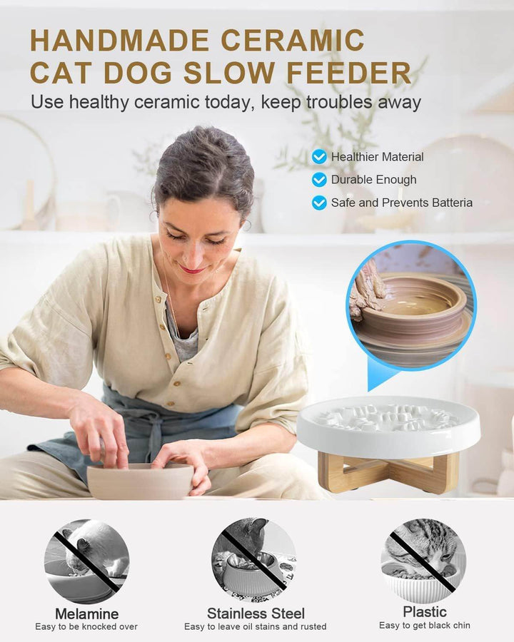 Ceramic Pet Feeder, Slow Feed Cat Bowls For Healthy Eating For Cats And Small Dogs - ZEYTONCART