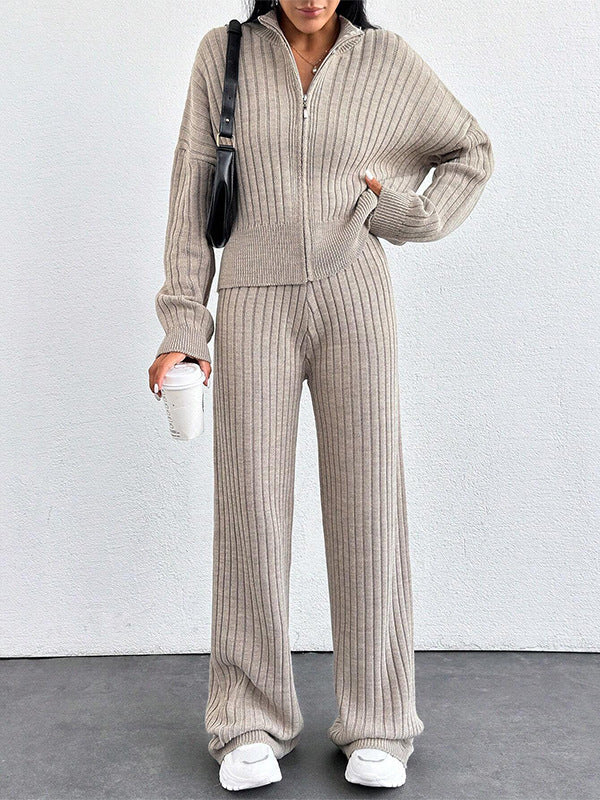 Autumn And Winter New European And American Women's Casual Loose Zip Top And Trousers Two-piece Set - ZEYTONCART