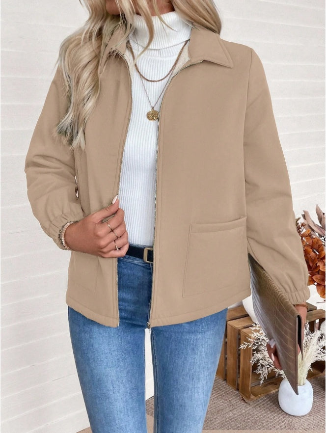 Casual Solid Color Zipper Fleece Jacket, Autumn Winter - ZEYTONCART