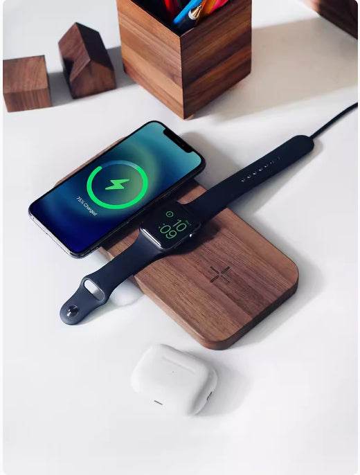 Black Walnut Genuine Goods Three-in-one Watch Headset Wireless Charger - ZEYTONCART