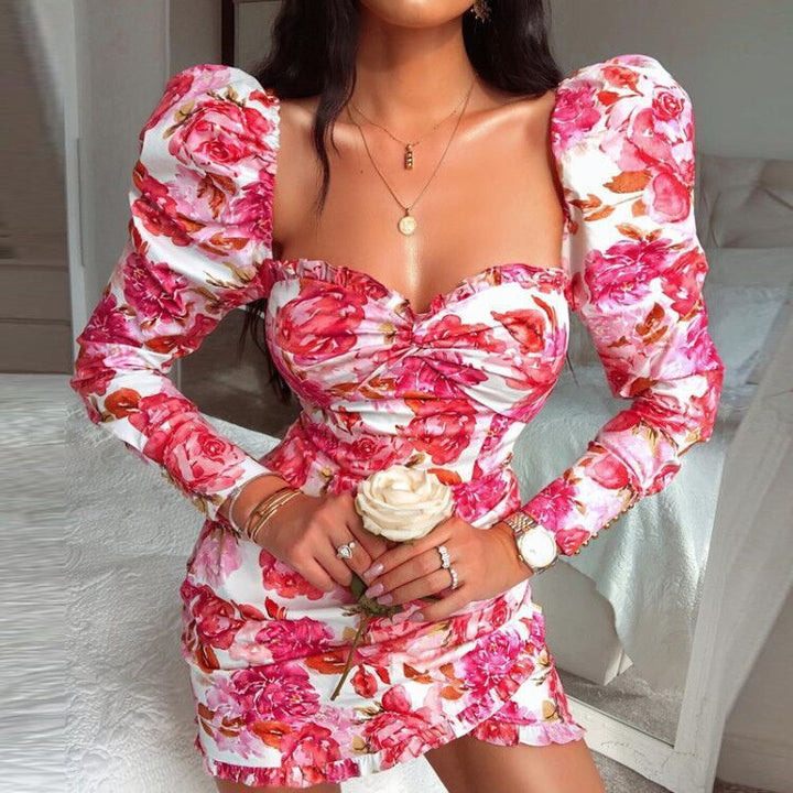 Ruffled floral print dress - ZEYTONCART