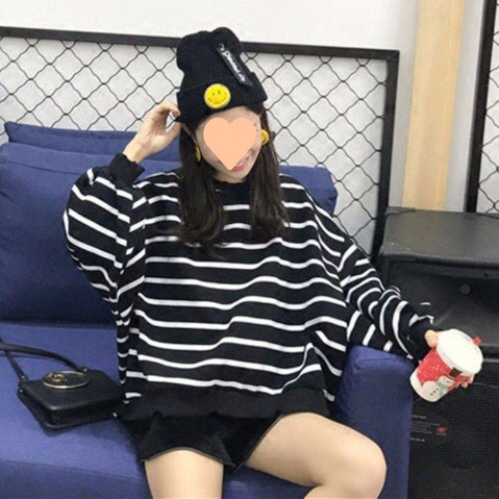 Women's Loose Autumn And Winter Thermal Bottoming Shirt Striped T-shirt - ZEYTONCART