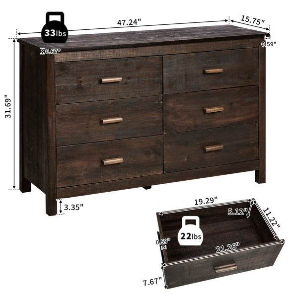 Brown MDF Veneer 120x40x80 Double-row Six-drawer Chest Of Drawers - ZEYTONCART