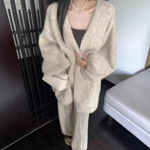 Autumn And Winter Loose Alpaca Fleecefiber Knitted Cardigan - ZEYTONCART