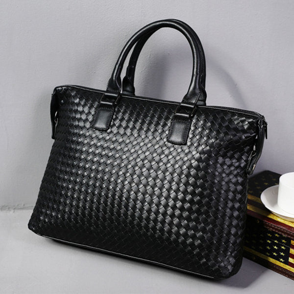 Men's Bag Leather Large Briefcase Hand Woven Luxury Handbags Business Tote Bags For Men High Quality Laptop Handbags - ZEYTONCART