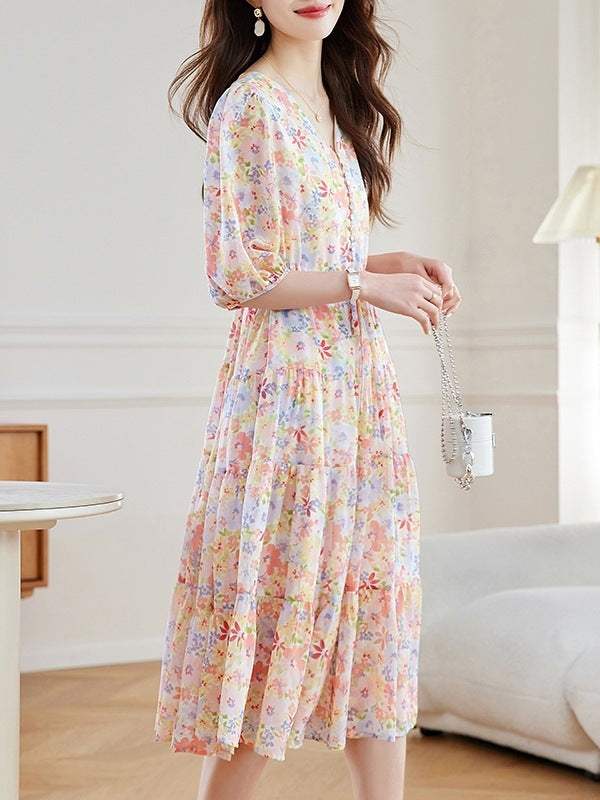 Waist Slimming Floral Dress - ZEYTONCART