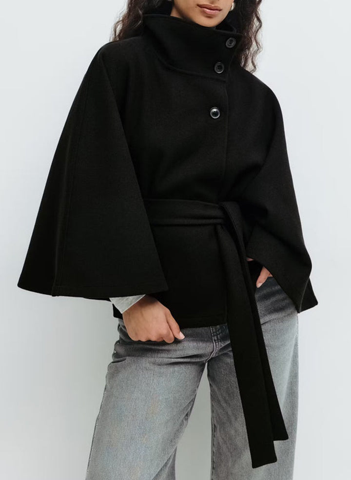 Winter High Neck Batwing Sleeve Coat With Belt Fashion Loose Elegant Button Top Trench Coat For Women Clothing - ZEYTONCART