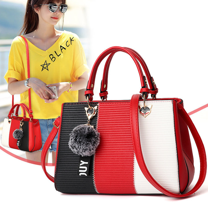 Women Hairball Ornaments Totes Patchwork Handbag Party Purse Ladies Messenger Crossbody Shoulder Bags Women Handbags - ZEYTONCART