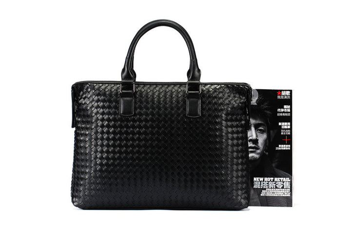 Men's Bag Leather Large Briefcase Hand Woven Luxury Handbags Business Tote Bags For Men High Quality Laptop Handbags - ZEYTONCART