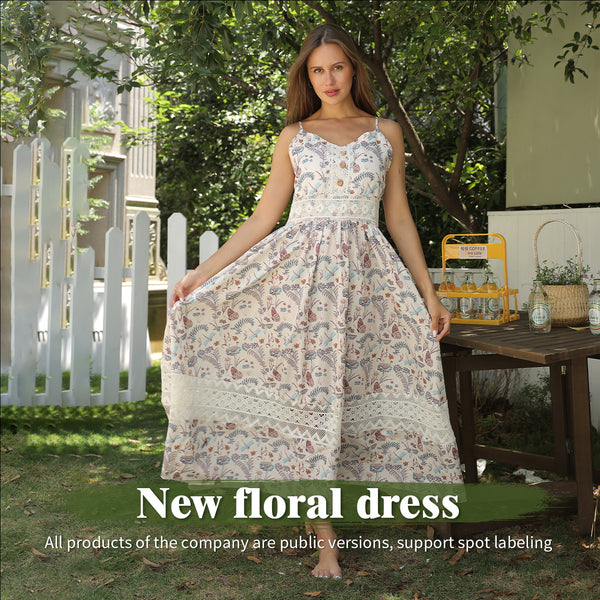 Women's Sleeveless Suspender Floral Dress - ZEYTONCART