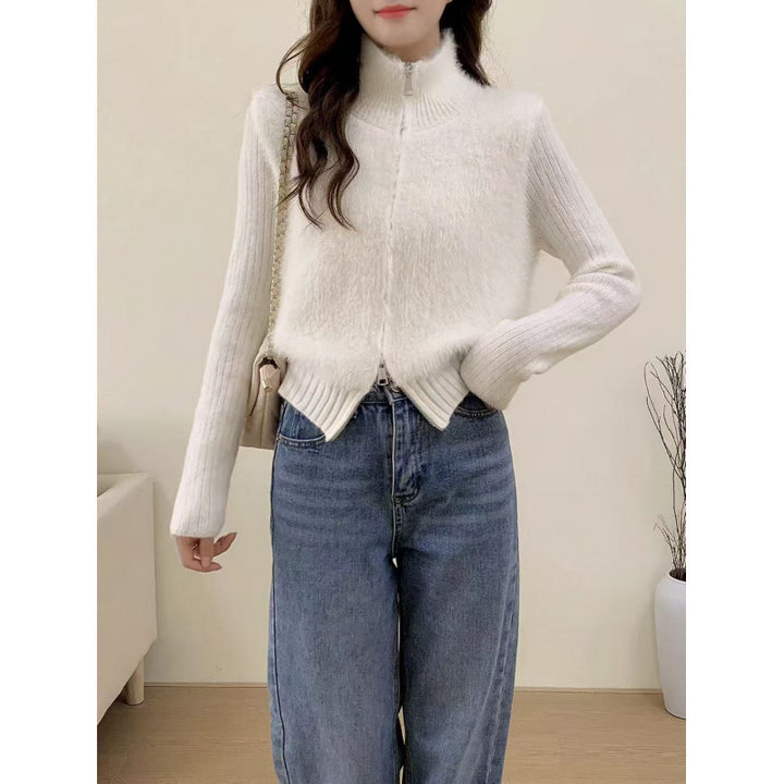 Autumn And Winter Stitching Zip Knitted Sweater - ZEYTONCART