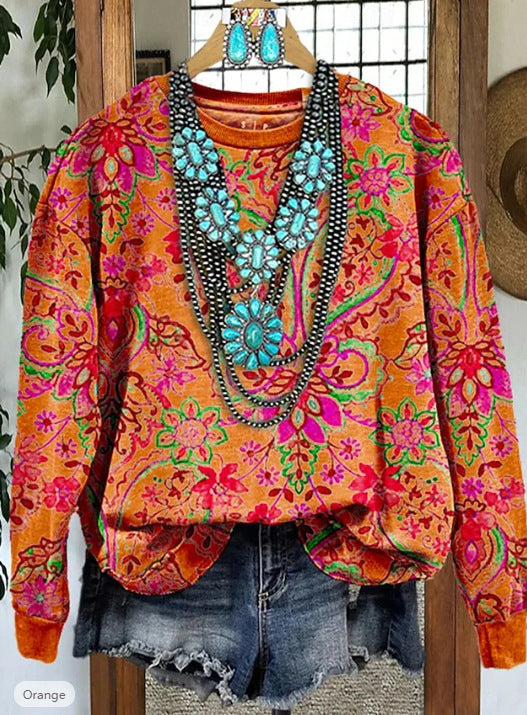 European And American Printing Long Sleeve Casual Top Autumn Winter Sweater - ZEYTONCART