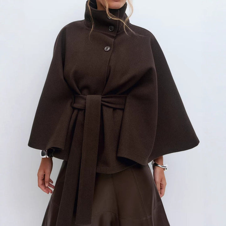 Winter High Neck Batwing Sleeve Coat With Belt Fashion Loose Elegant Button Top Trench Coat For Women Clothing - ZEYTONCART