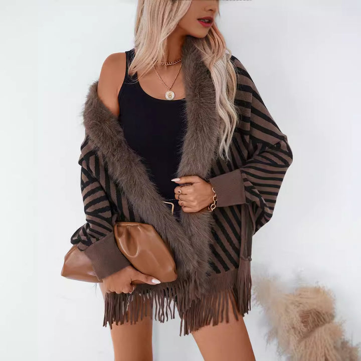 European And American Fall Winter Fashion Striped Tassel Knitted Shawl Cape - ZEYTONCART