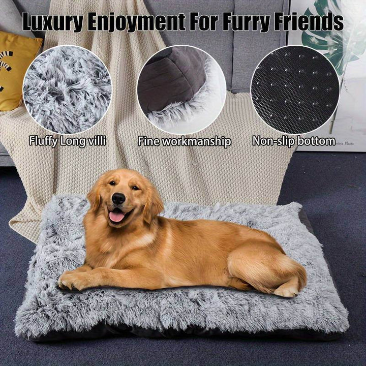 Pet Dog Bed Long Plush Cozy Warm Sleeping Beds Washable Anti-Slip Kennel Mats - ZEYTONCART