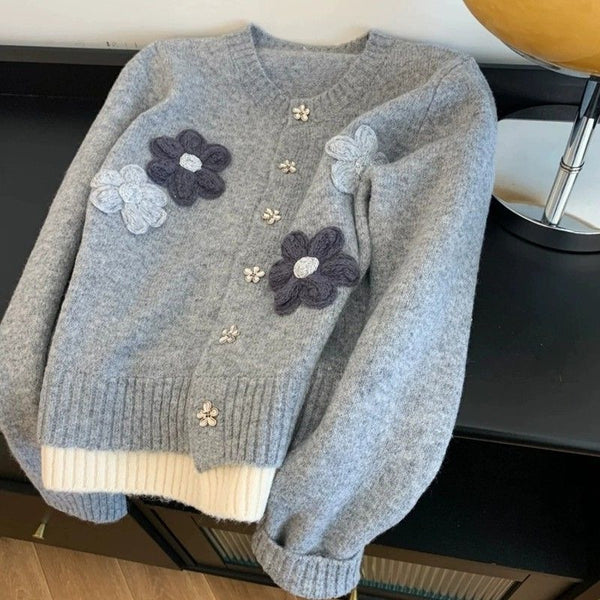 Korean Style Flower Loose Sweater Women's Autumn And Winter Lazy Embroidery - ZEYTONCART