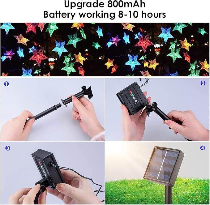 Solar Powered Star Fairy String LED Lights Waterproof Xmas Garden Outdoor Decor - ZEYTONCART