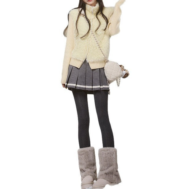 Autumn And Winter Stitching Zip Knitted Sweater - ZEYTONCART