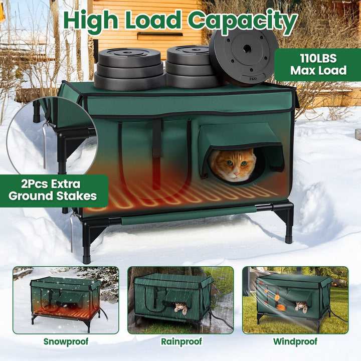 1Pc Waterproof Heated Cat House Outdoor Weatherproof Insulated Kitty Shelter Feral Cat Heating Bed With Heating Pad Anti-Chew Cord 2 Doors 3 Windows For Indoors Outdoors Winter Summer - ZEYTONCART