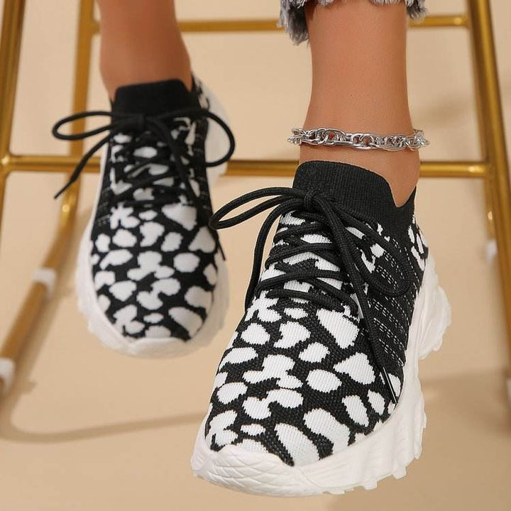 Floral Print Colorblock Mesh Shoes Casual Light Lace-up Sneakers For Women - ZEYTONCART