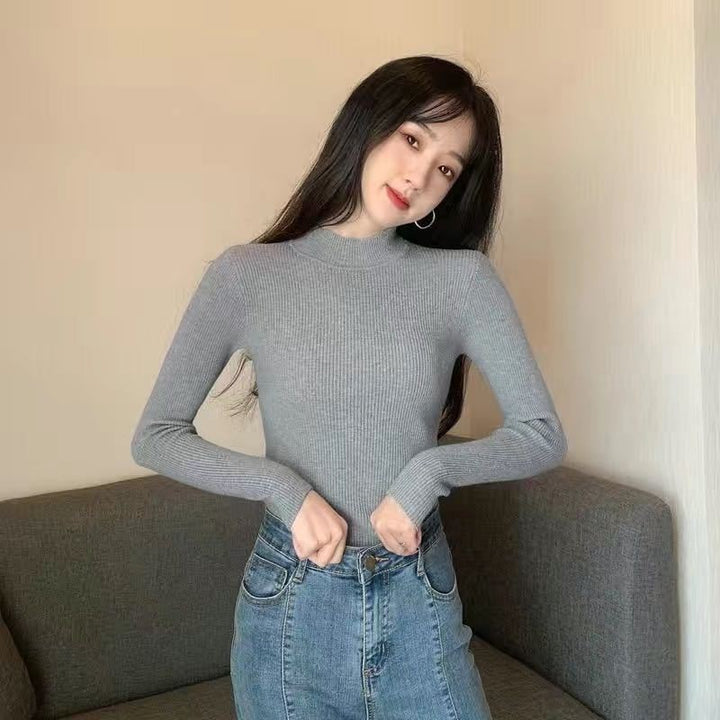 Autumn And Winter New Half Turtleneck Slim Fit Long Sleeve Inner Wear Knitwear For Women - ZEYTONCART