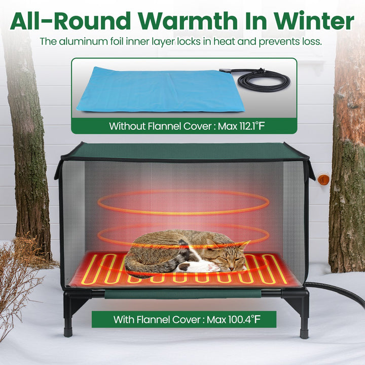 1Pc Waterproof Heated Cat House Outdoor Weatherproof Insulated Kitty Shelter Feral Cat Heating Bed With Heating Pad Anti-Chew Cord 2 Doors 3 Windows For Indoors Outdoors Winter Summer - ZEYTONCART