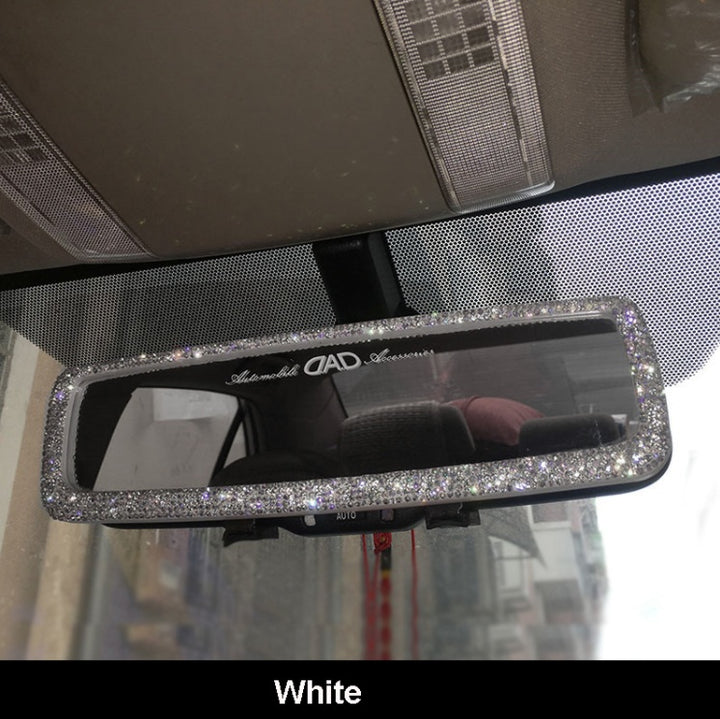 Car Interior Rearview Mirror Decor Charm Crystal Bling Diamond Ornament Rear View Mirror Cover Women Auto Accessories - ZEYTONCART