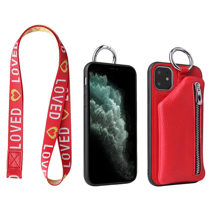 PU Leather Strap Cord Coin Purse Phone Cases Crossbody Neck Lanyard Wallet Cover - ZEYTONCART