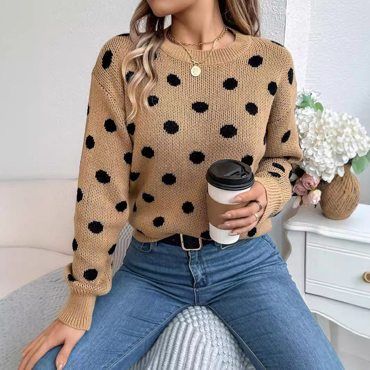 Autumn And Winter Leisure Contrast Color Polka Dot Long Sleeve Pullover - ZEYTONCART