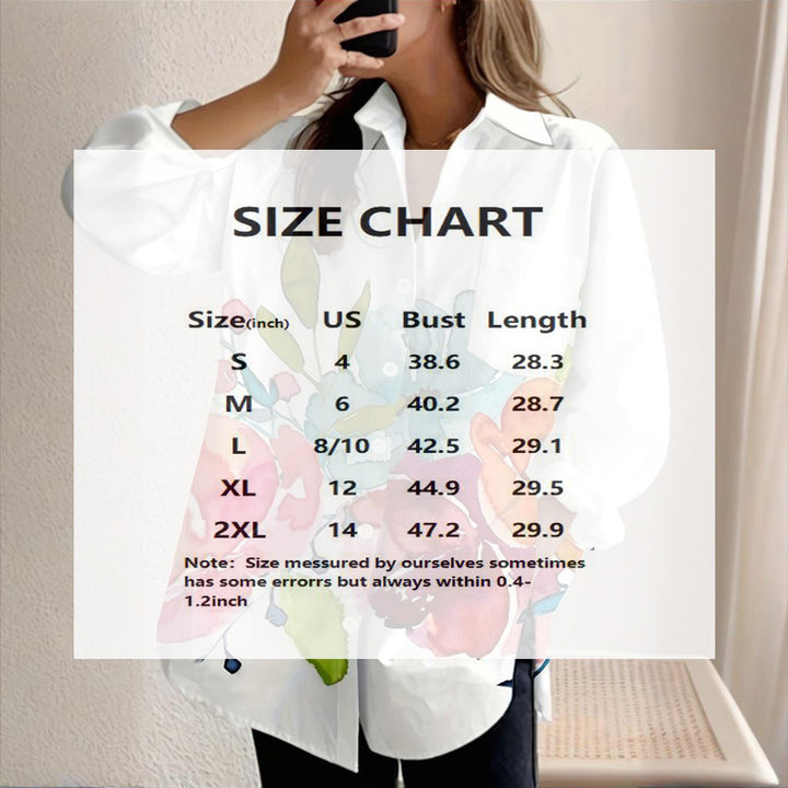 Women's Notch Lapel Long Sleeve Blouse With Colorful Floral Print - Chest Pocket Button-Up Shirt For Spring&Fall - ZEYTONCART