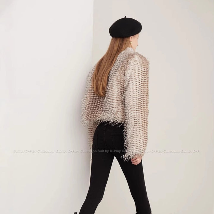 Short Autumn And Winter Women's Jacquard Plush Jacket Peacock Fur Fur - ZEYTONCART