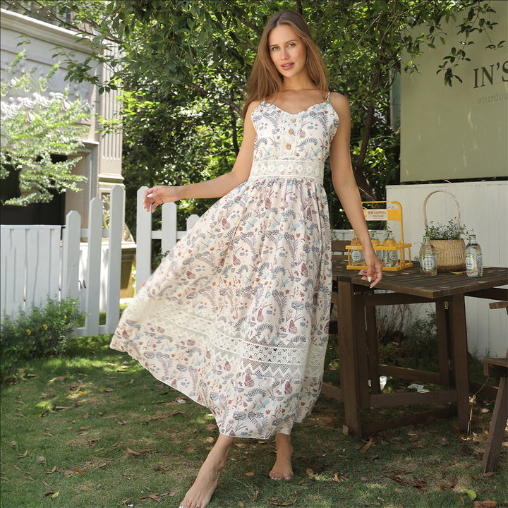 Women's Sleeveless Suspender Floral Dress - ZEYTONCART