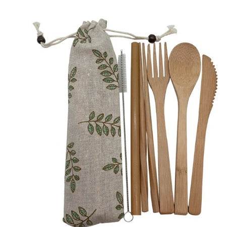Bamboo Utensils Wooden Travel Cutlery Set Reusable Utensils With Pouch Camping Utensils Zero Waste Fork Spoon Knife Flatware Set - ZEYTONCART