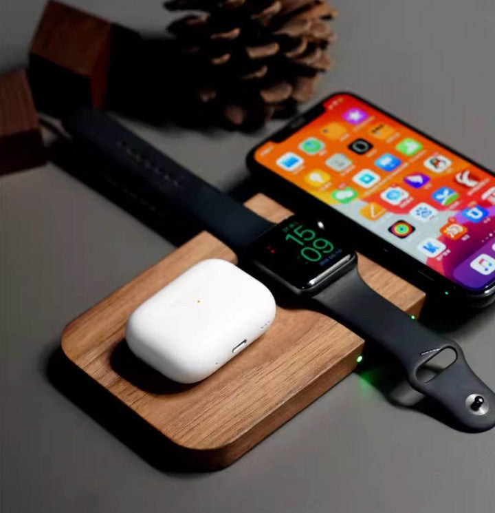 Black Walnut Genuine Goods Three-in-one Watch Headset Wireless Charger - ZEYTONCART