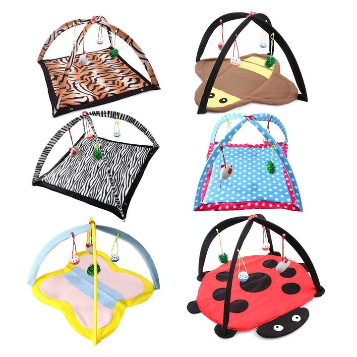 Cartoon Cat Play Tent Multifunctional Cat Hammocks Kitten Sleep Bed Foldable Cat Mat with Balls Cat Play House Toy - ZEYTONCART
