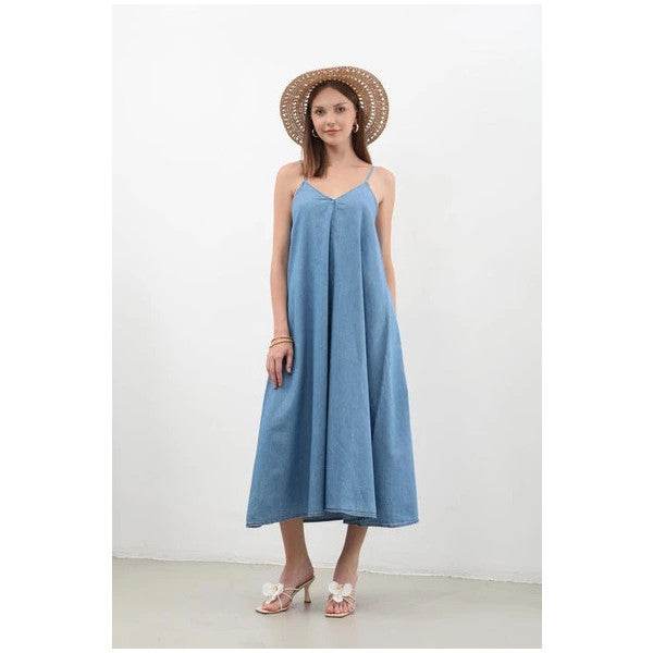 Women's Thin Strapped Jean Dress - ZEYTONCART