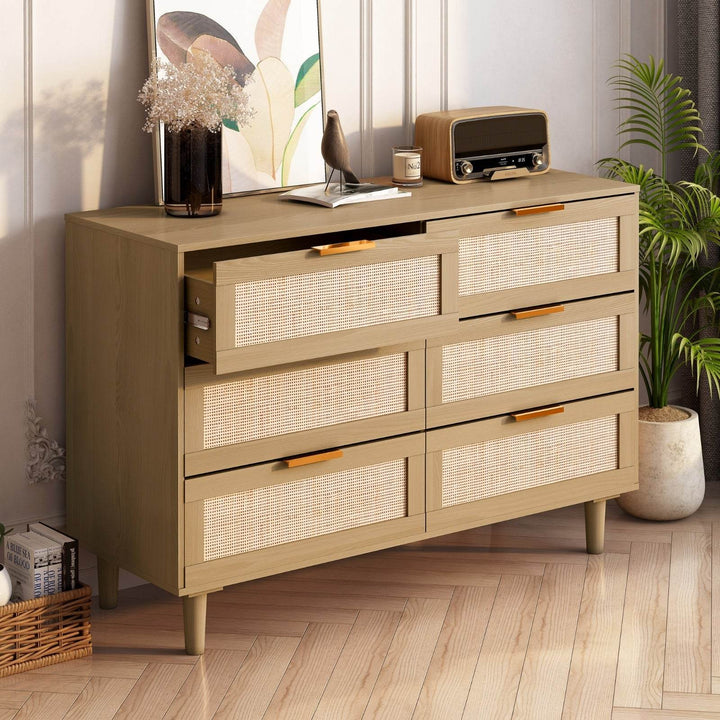 6 Drawers Rattan Dresser Rattan Drawer, Bedroom,Living Room - ZEYTONCART