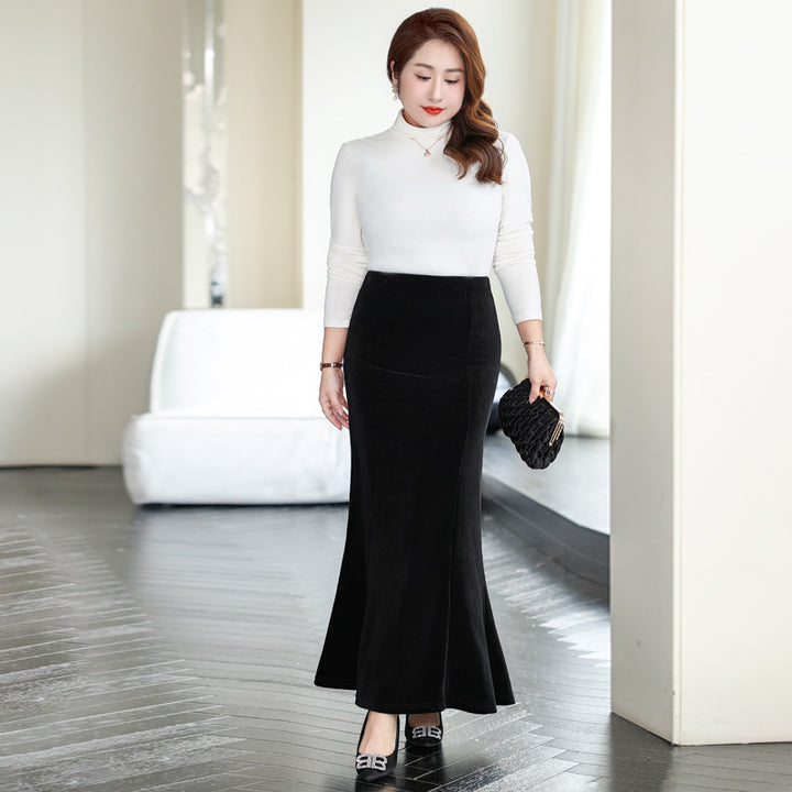 Hip Fishtail Elastic Waist Autumn And Winter Midi Dress - ZEYTONCART