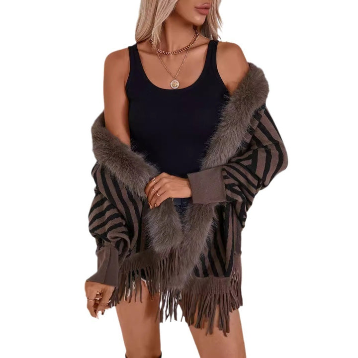 European And American Fall Winter Fashion Striped Tassel Knitted Shawl Cape - ZEYTONCART