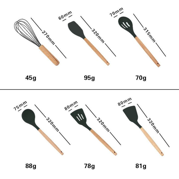 Wooden Handle Silicone Cooking Utensils Set - ZEYTONCART