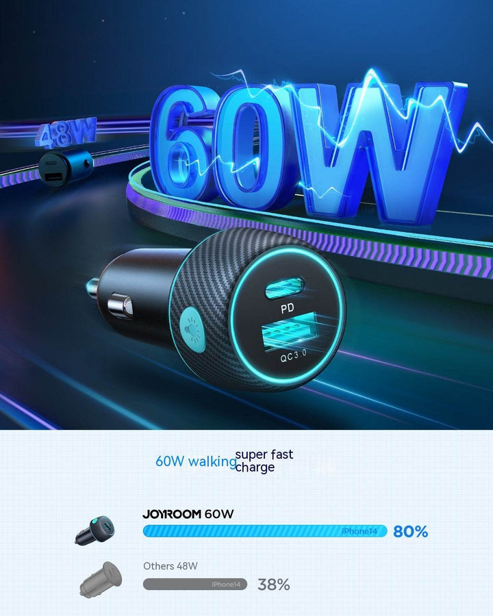 60W High Power Dual Port Button Car Charger - ZEYTONCART