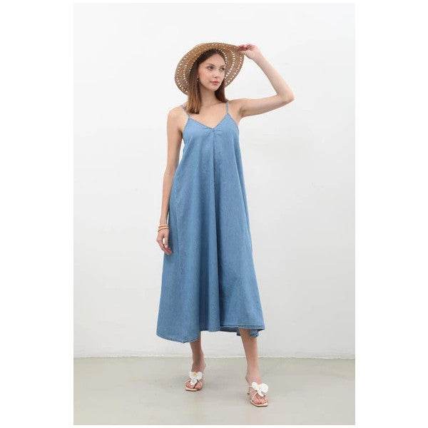 Women's Thin Strapped Jean Dress - ZEYTONCART