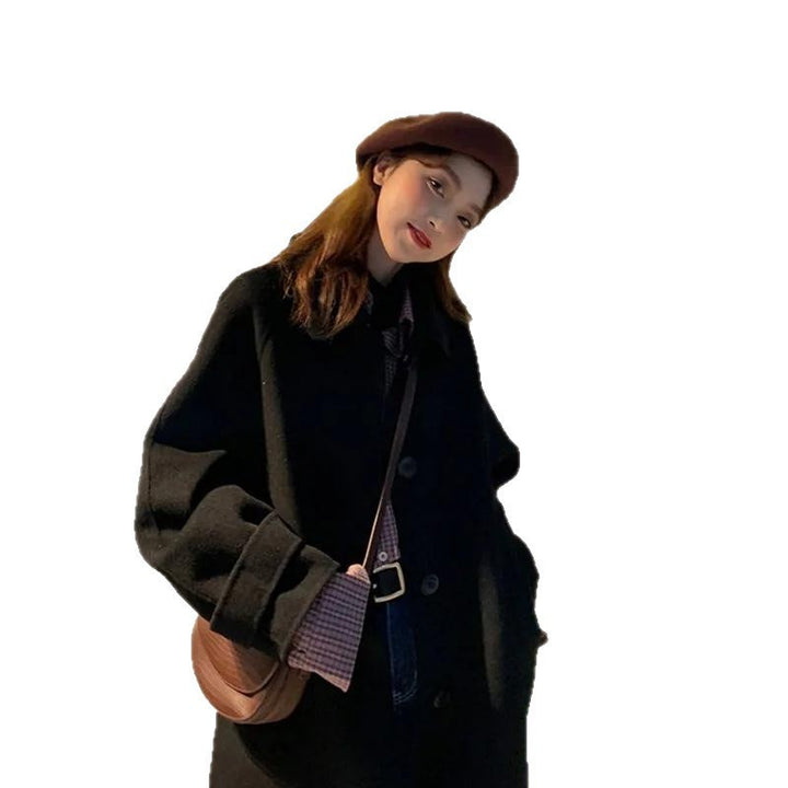 Hepburn Style Autumn And Winter Black Woolen Coat Women - ZEYTONCART
