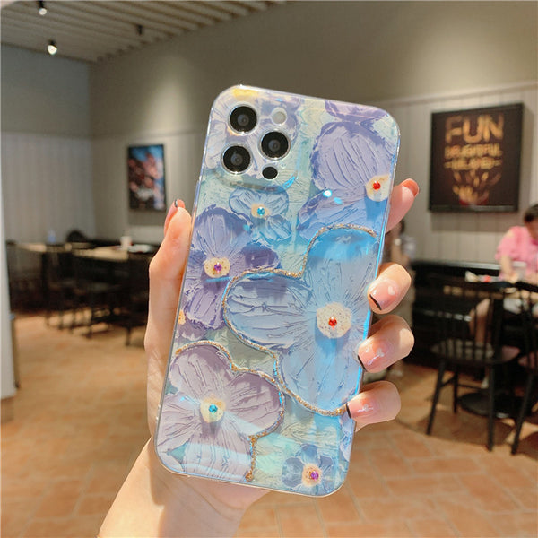 Oil Painting Purple And Blue Daisy Flower Phone Case - ZEYTONCART