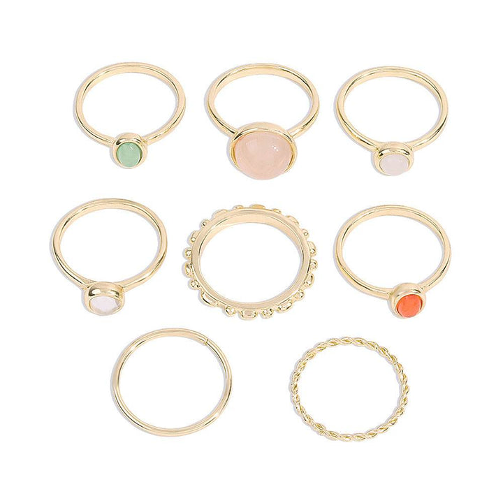 Colorful Stone Metalic Finger Rings Joint Combination Rings For Women Girl Rings - ZEYTONCART