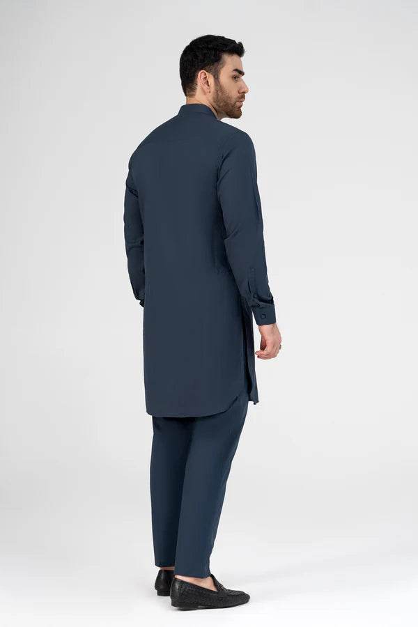 SELF DOBBY KURTA PAJAMA TEAL BLUE - ZEYTONCART