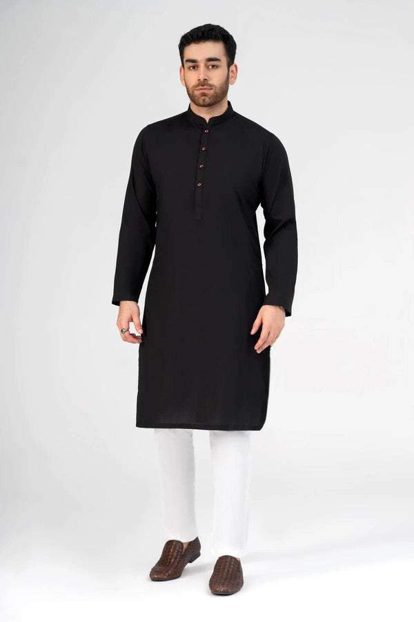 PREMIUM SELF DOBBY KURTA BLACK - ZEYTONCART