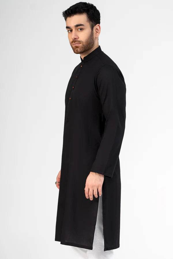 PREMIUM SELF DOBBY KURTA BLACK - ZEYTONCART
