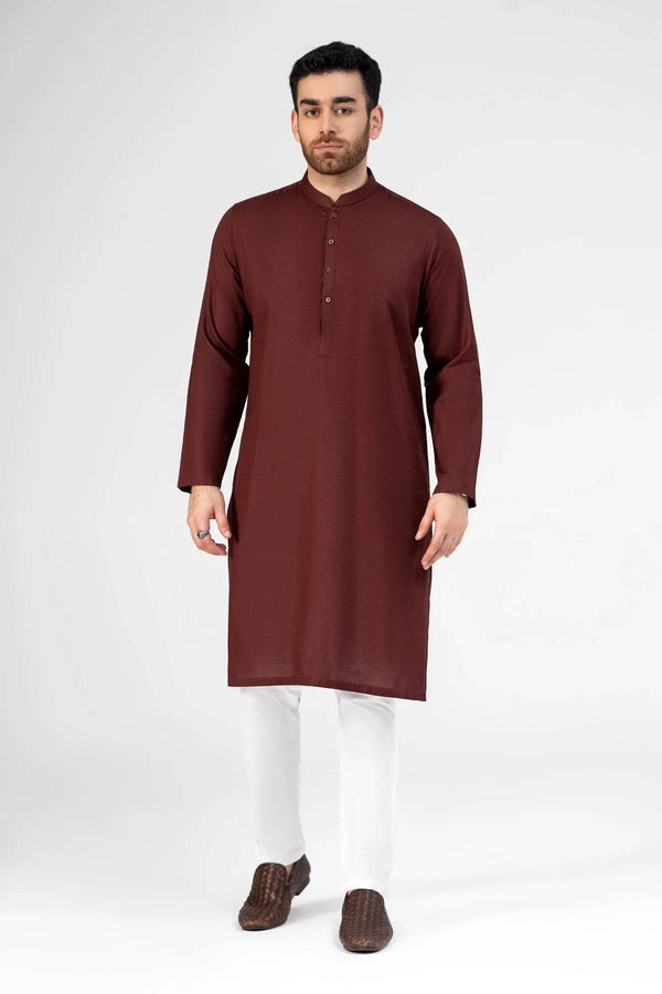 SELF DOBBY KURTA MAROON - ZEYTONCART